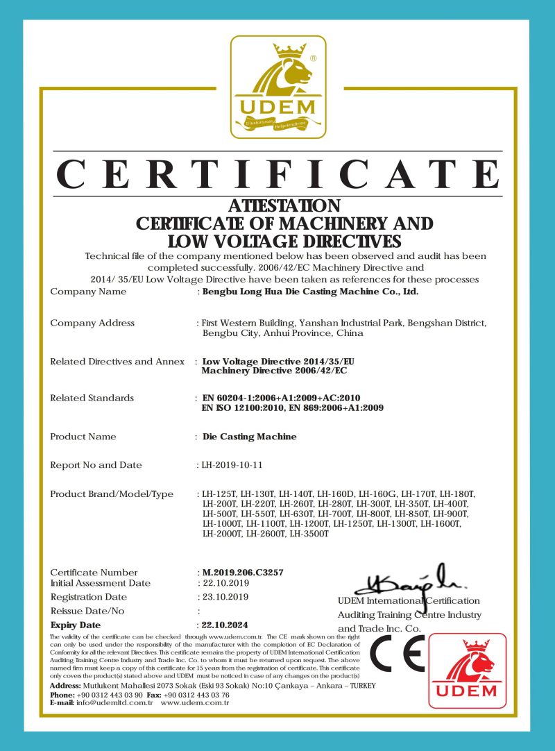 Сертификат CE машины для литья под давлением Longhua